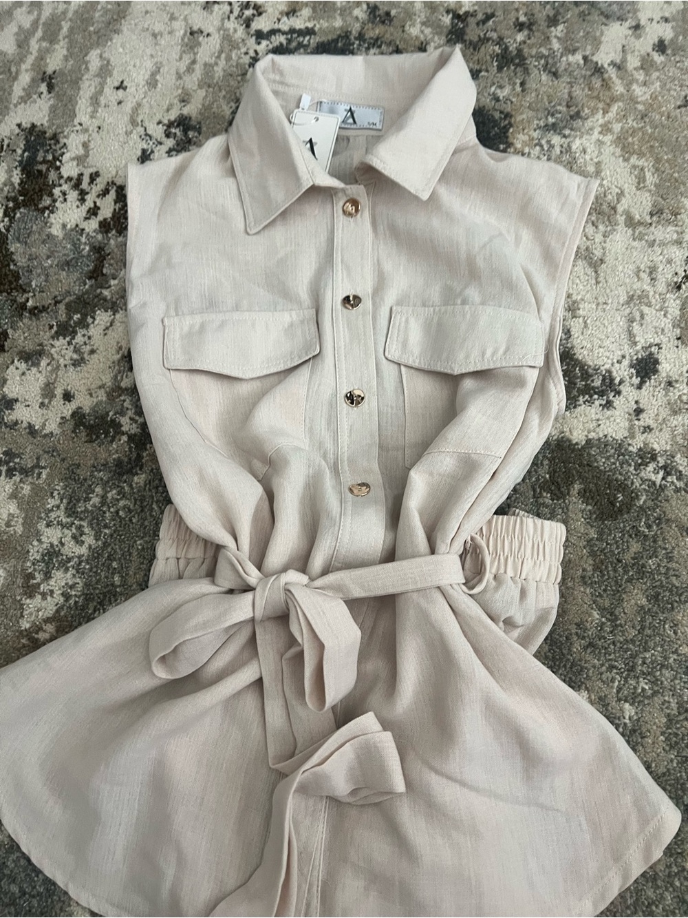Women’s Beige Button-Front Pocket Pants Set